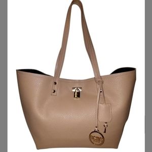 BCBG Paris X-large Beige Sand Faux Leather Tote NWOT Condition